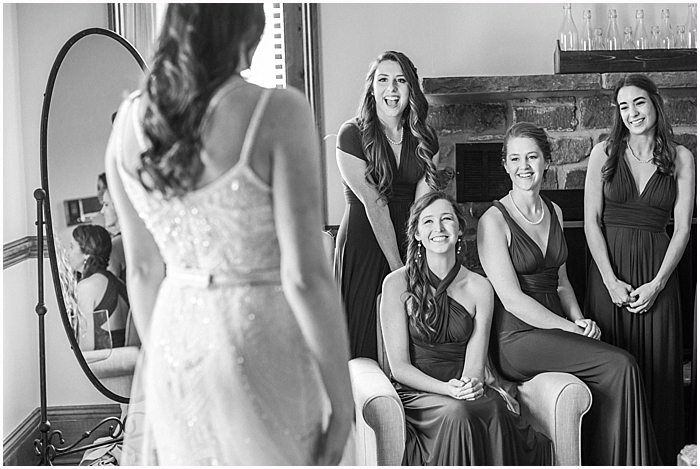 Bride getting ready with bridesmaids at Battle Mountain Farms