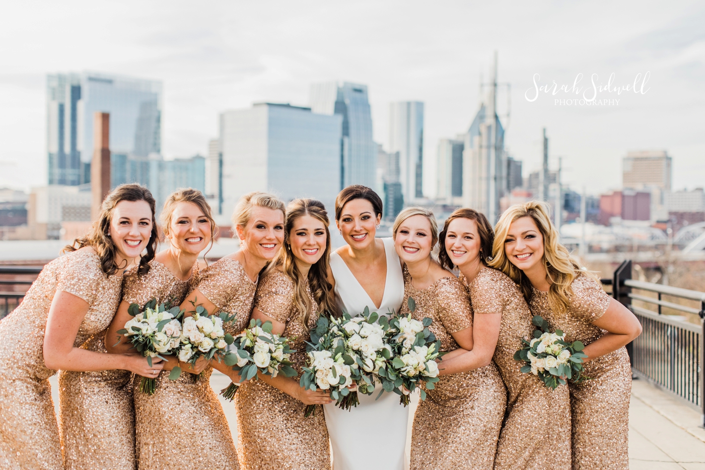 A bridal party pose together | Sarah Sidwell Photography | The Bell Tower