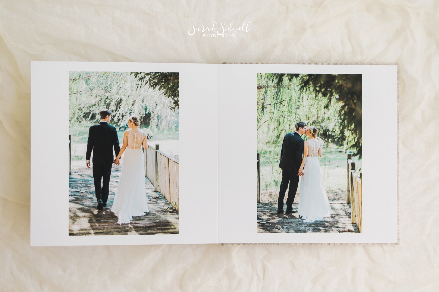Another page of a wedding photo album is shown. 