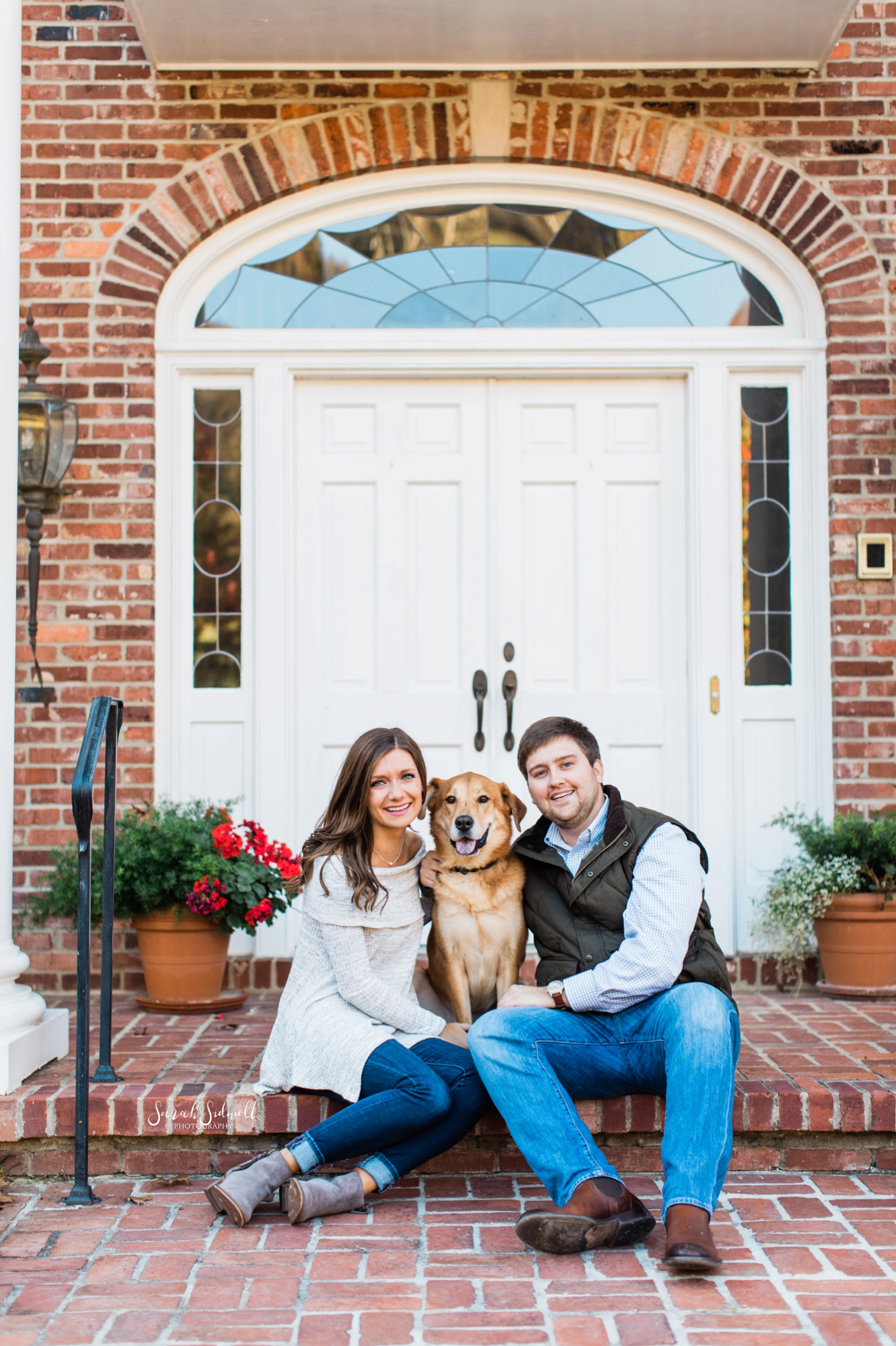 A couple pose with their dog | Engagement Photography Nashville