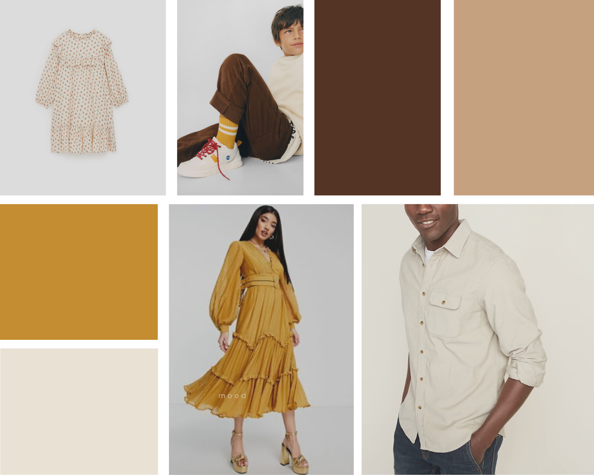 mustard yellow and neutral fall color palette. fall family photo inspo board with a pop of color.