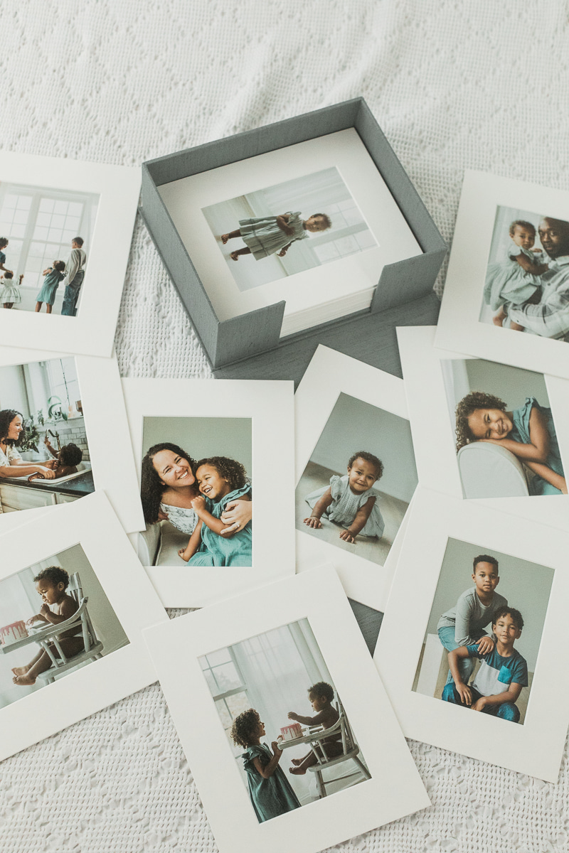 matted prints. family photos