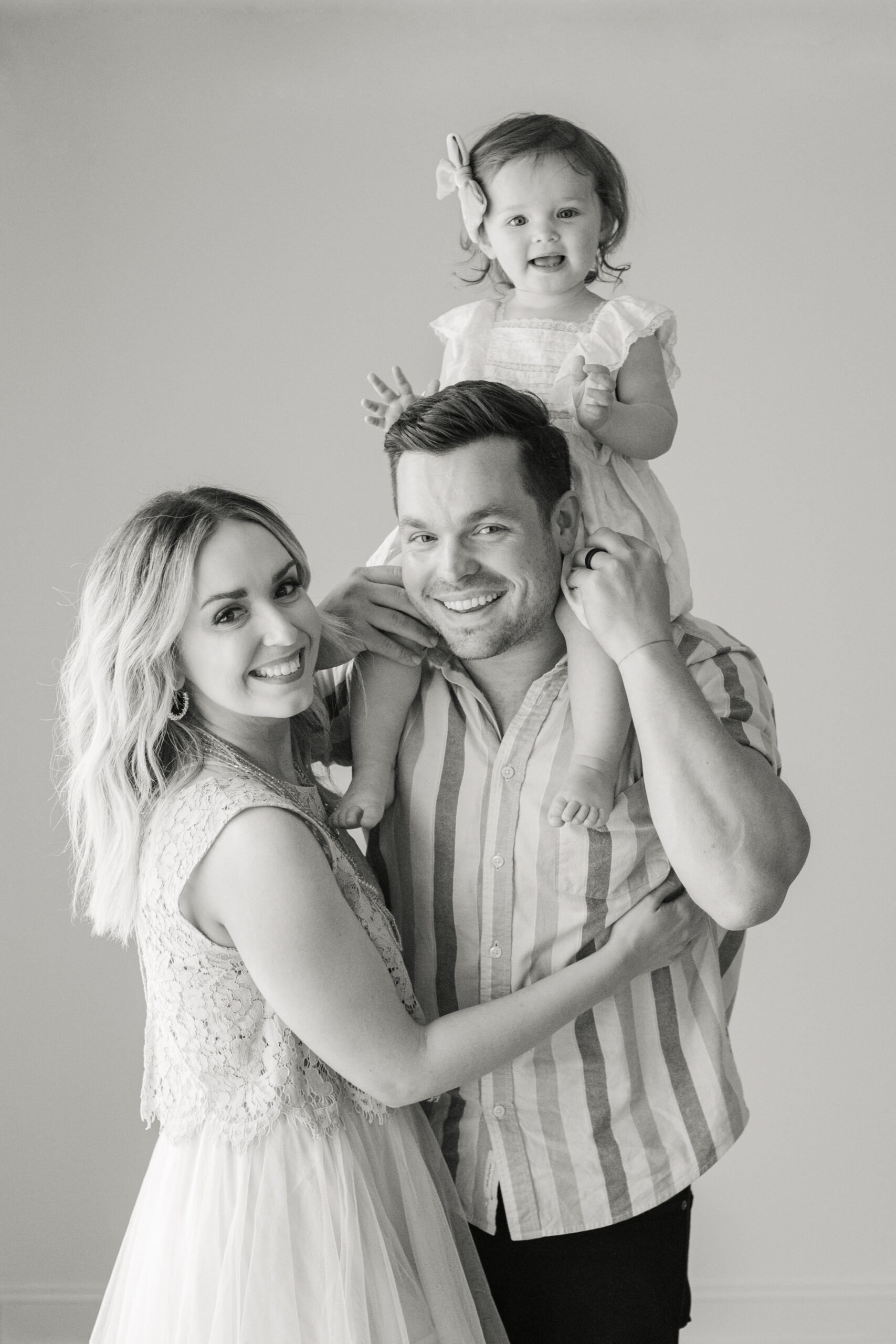 18 month baby girl session in Franklin TN. Black and white family photo