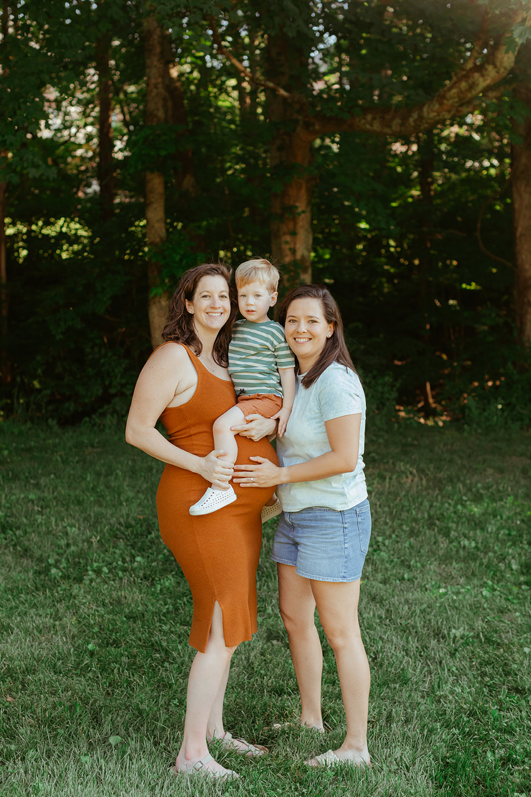 Mamas with son. LGBTQ backyard summer family session in Nashville, TN