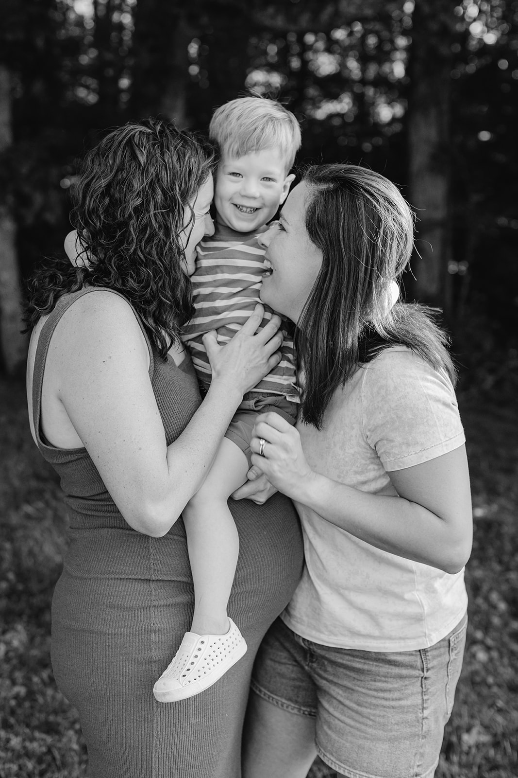 Mamas with son. LGBTQ Backyard summer family session in Nashville, TN