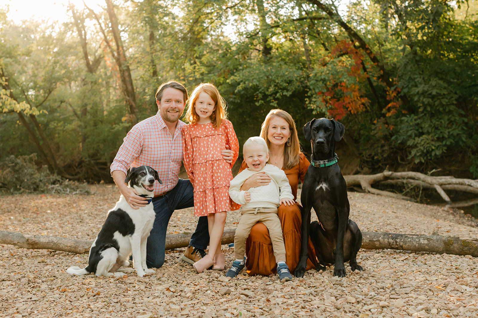 fall family photos with family dogs at West Nashville Creek