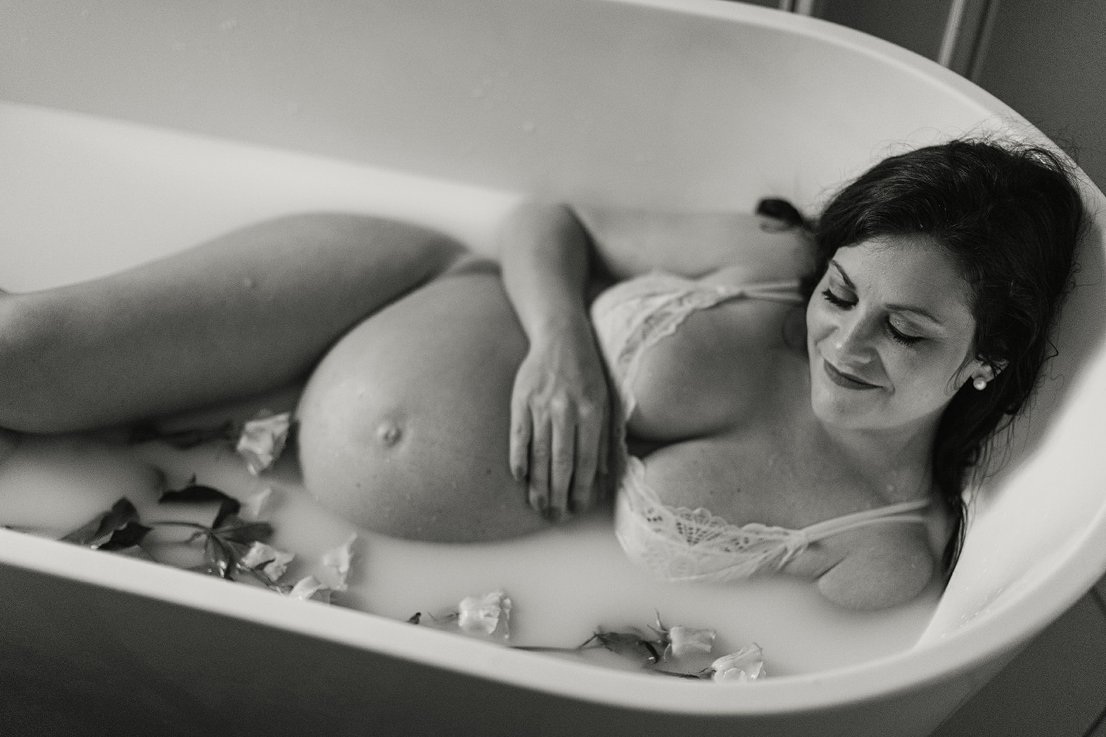 moody maternity session. milk bath photo