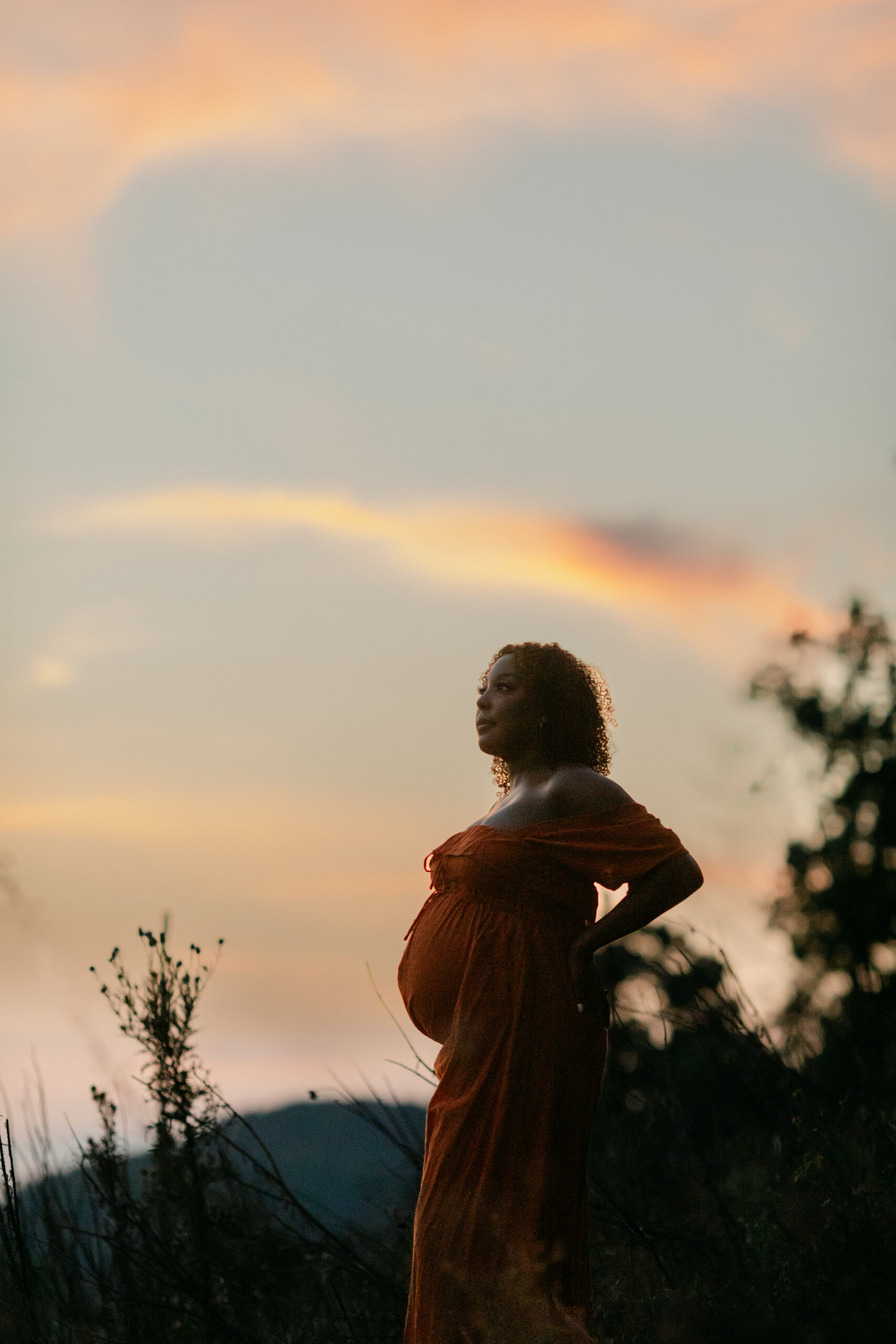 outdoor sunset. moody maternity and body empowerment session