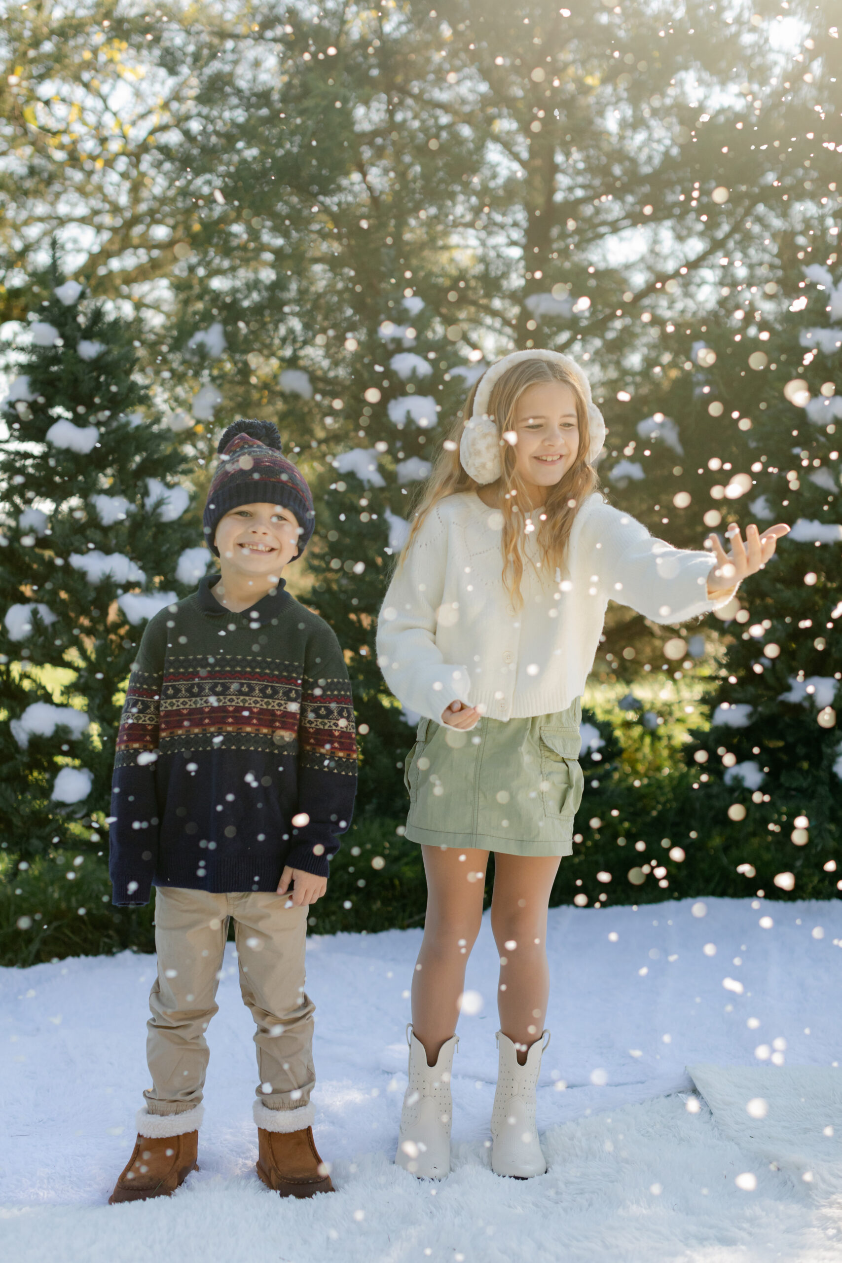 big sister little brother. snowy christmas family photos