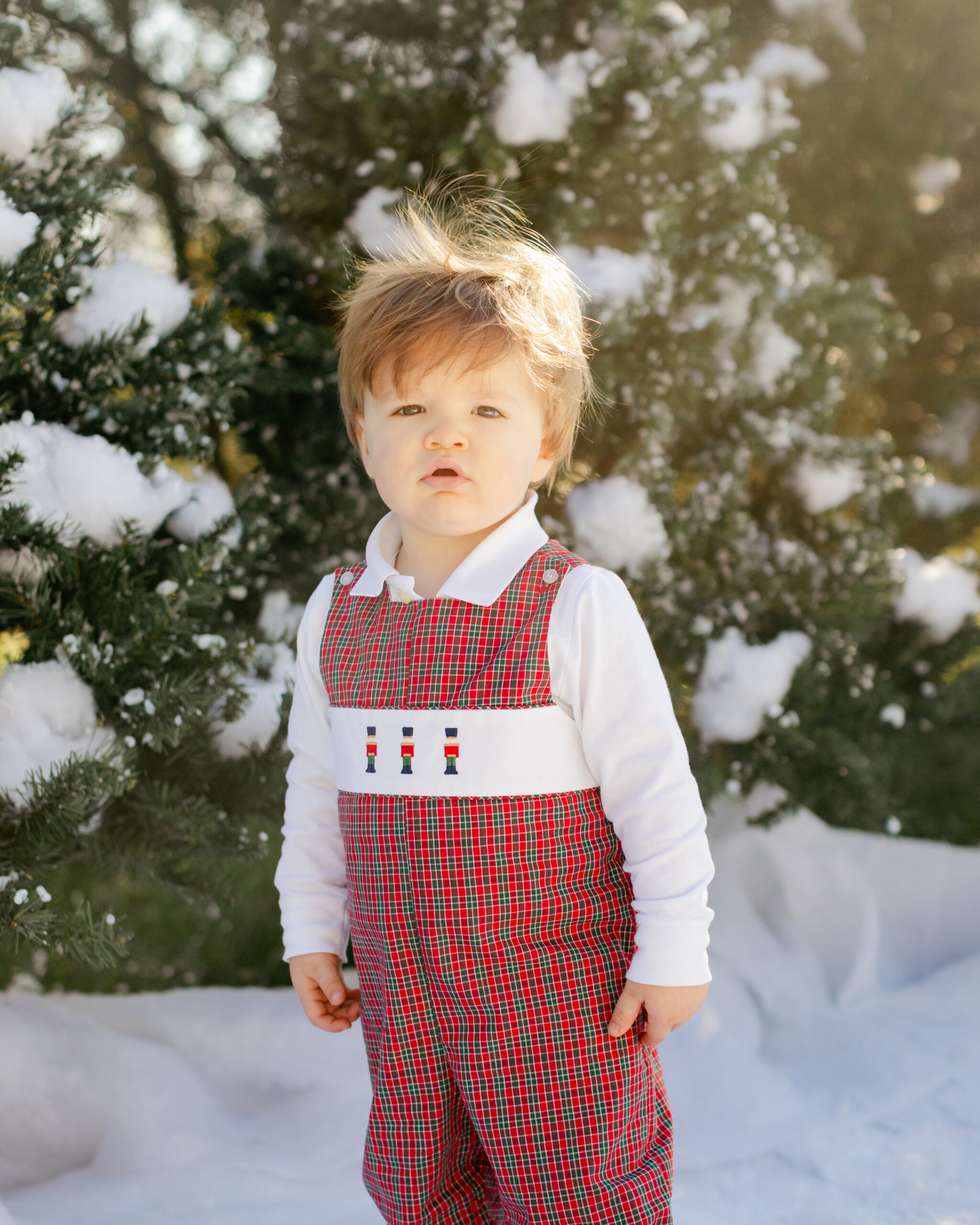 little boy. snowy christmas family photos