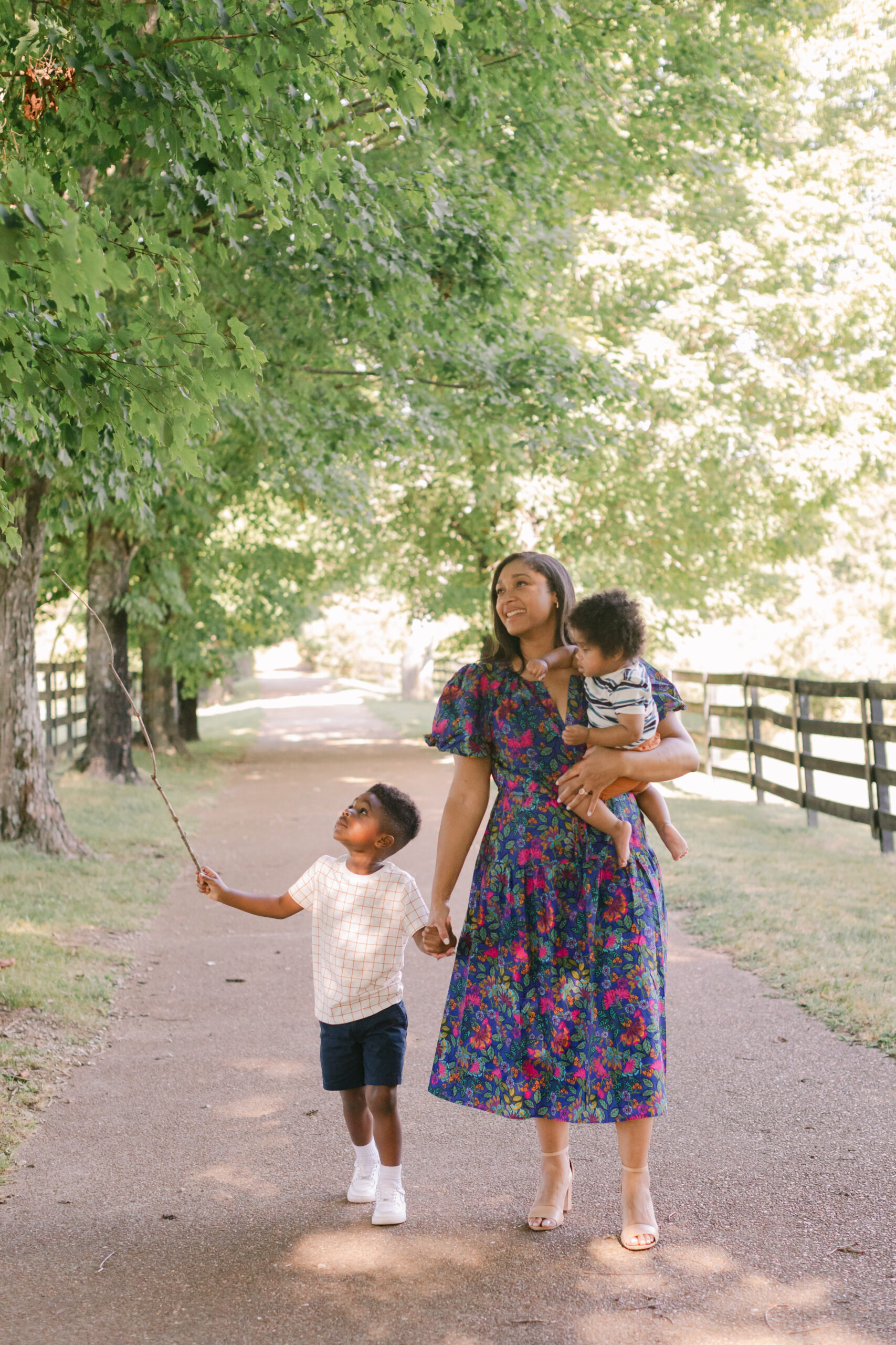 mama walking with her two young boys