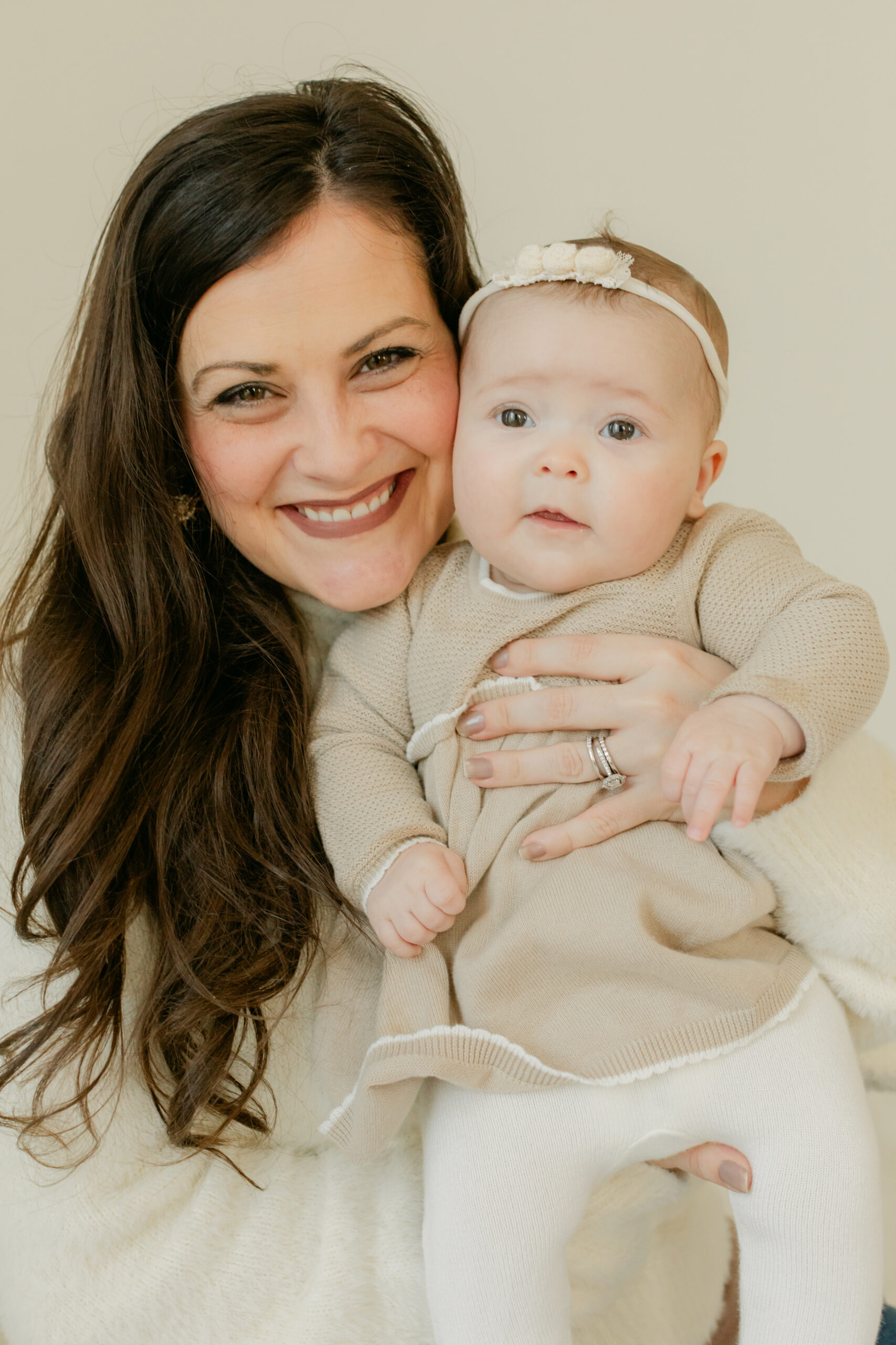 Mama and baby girl. 3 month old baby milestone session