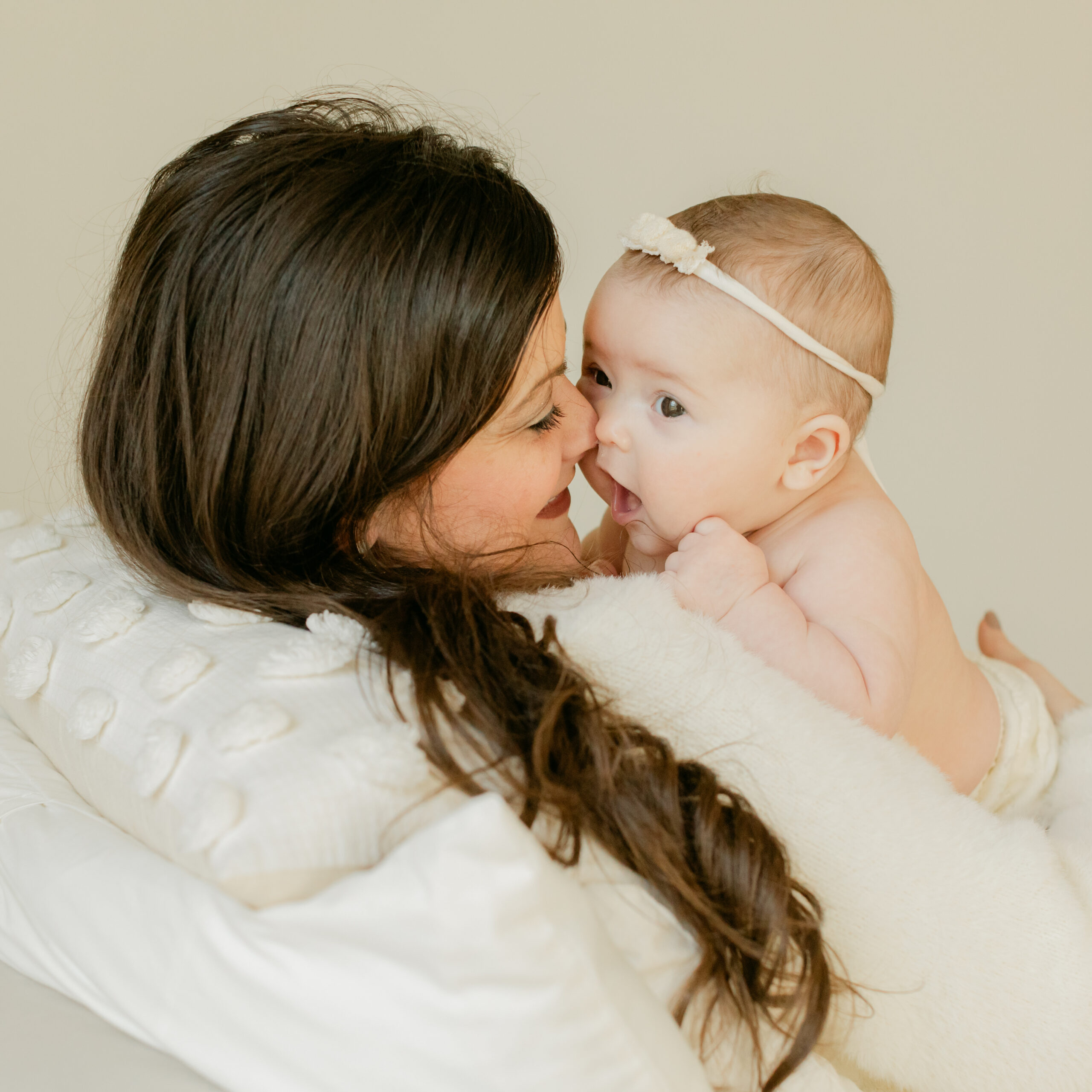 Mama and baby girl. 3 month old baby milestone session