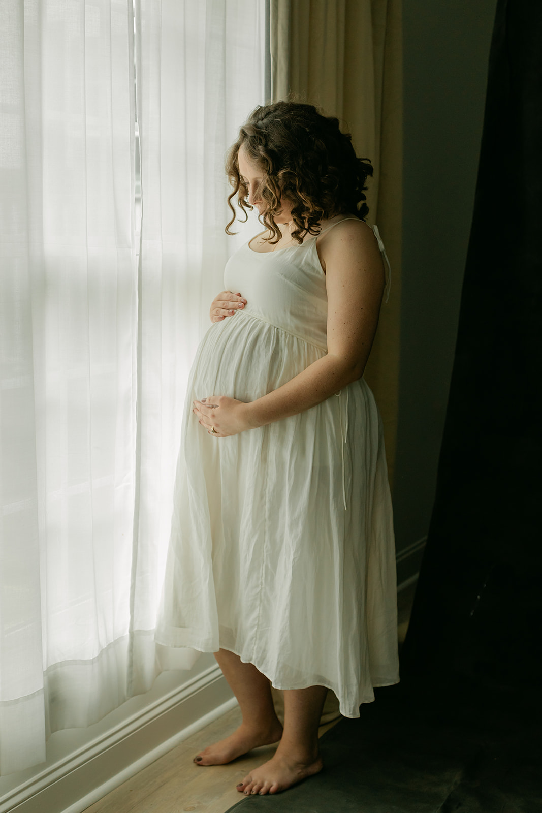 moody maternity session in studio