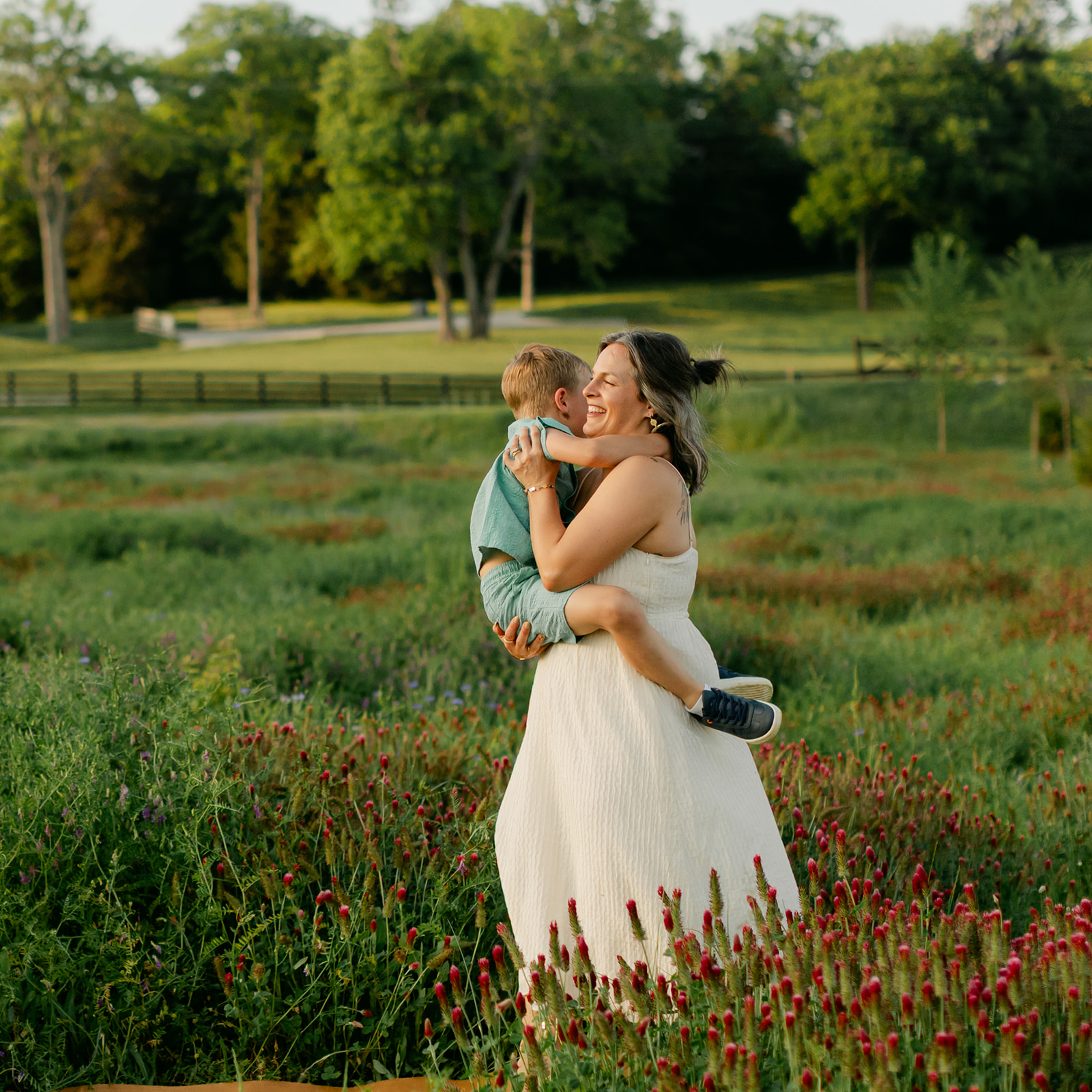 mama and son session in field
