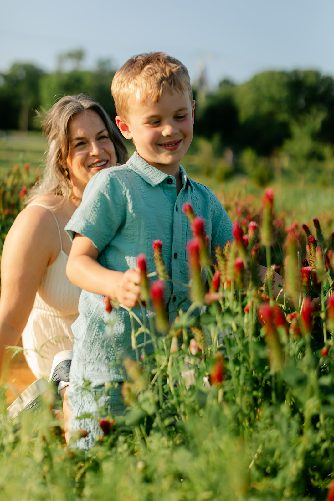 mama and son session in field