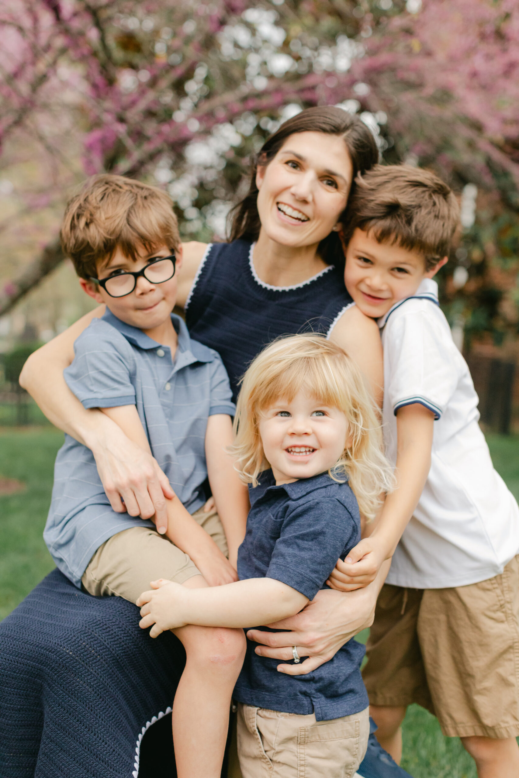 outdoor spring family photos. mom with her three boys
