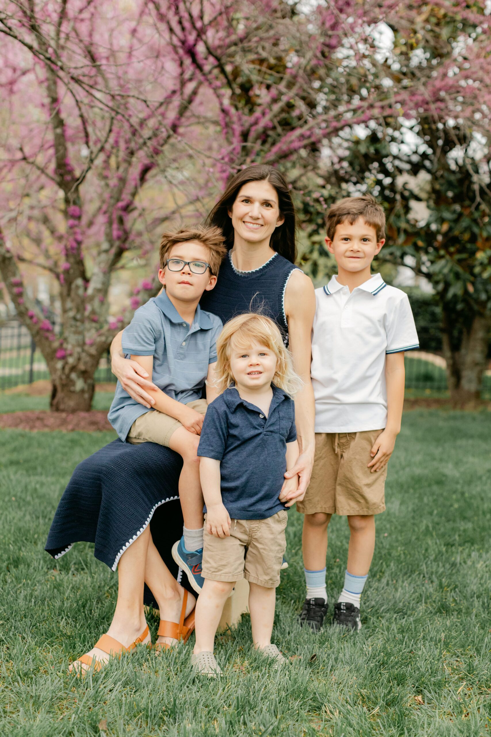 outdoor spring family photos. mom with her three boys
