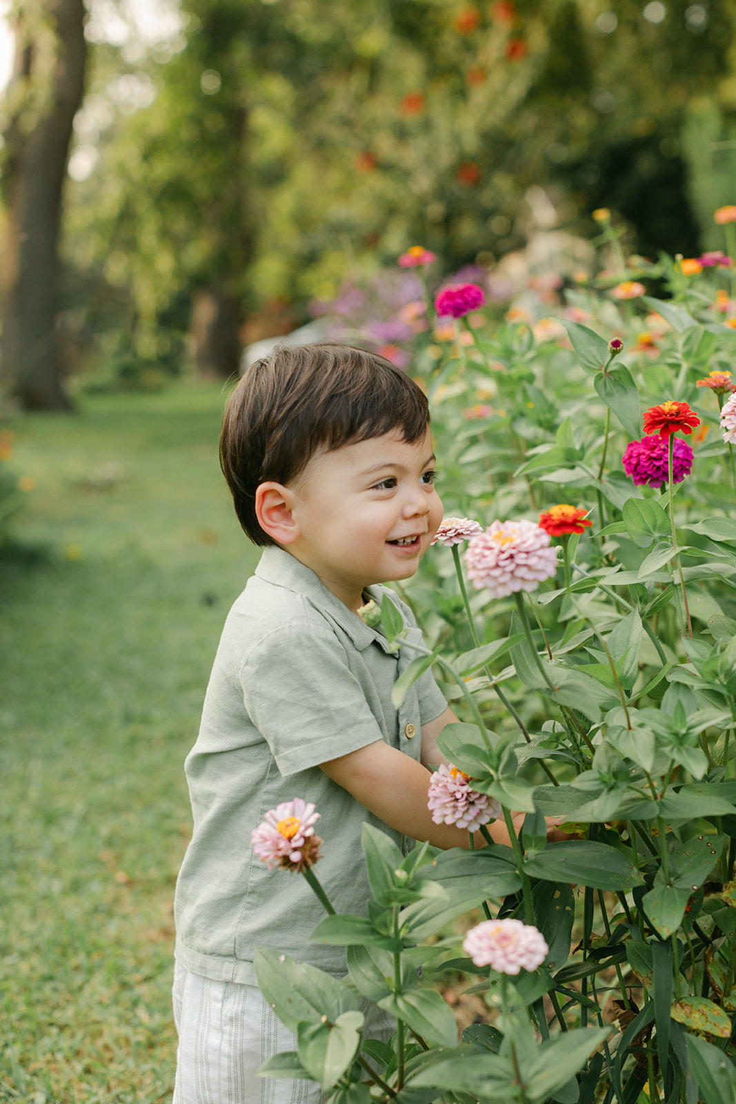 little boy in garden