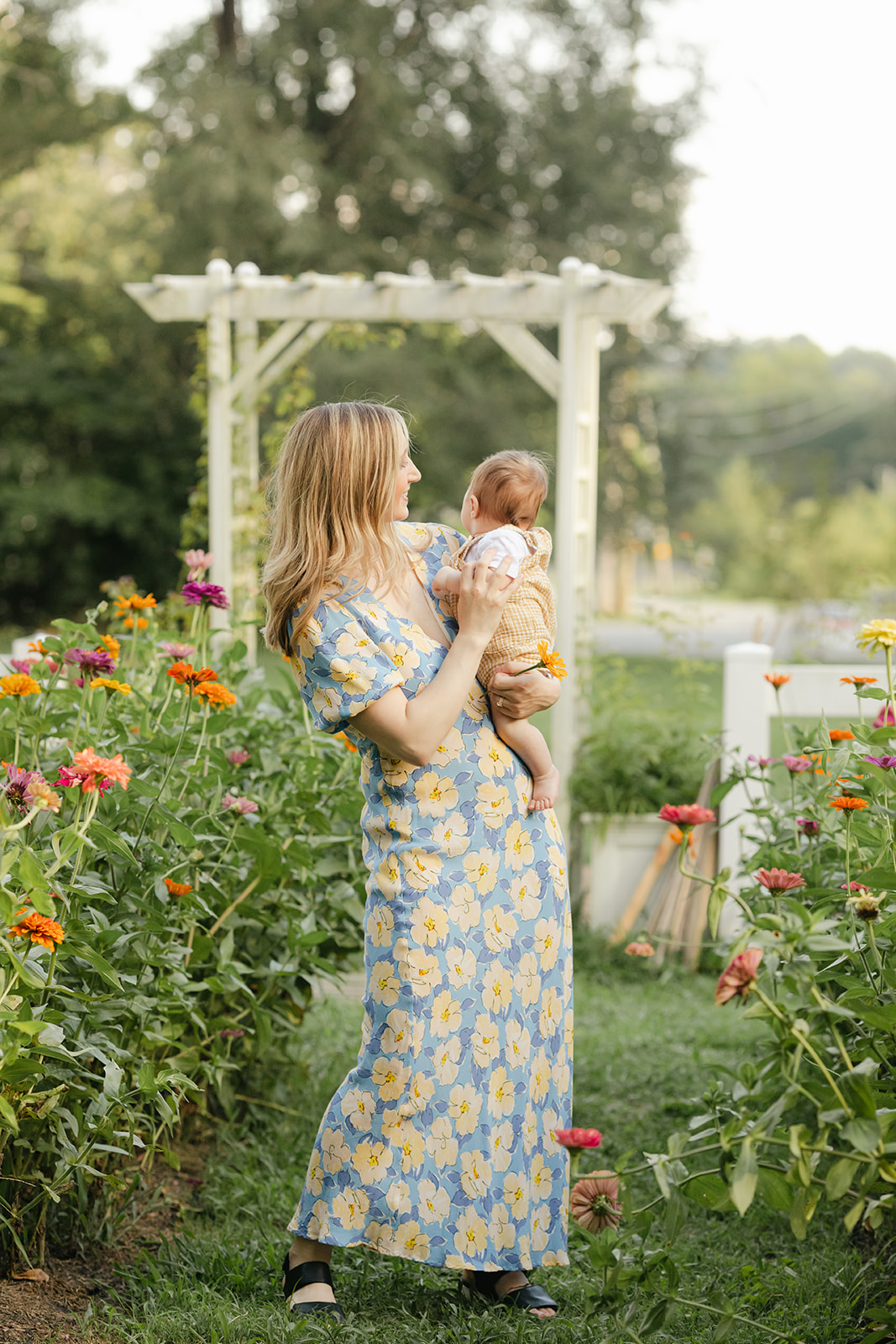mama and son in garden