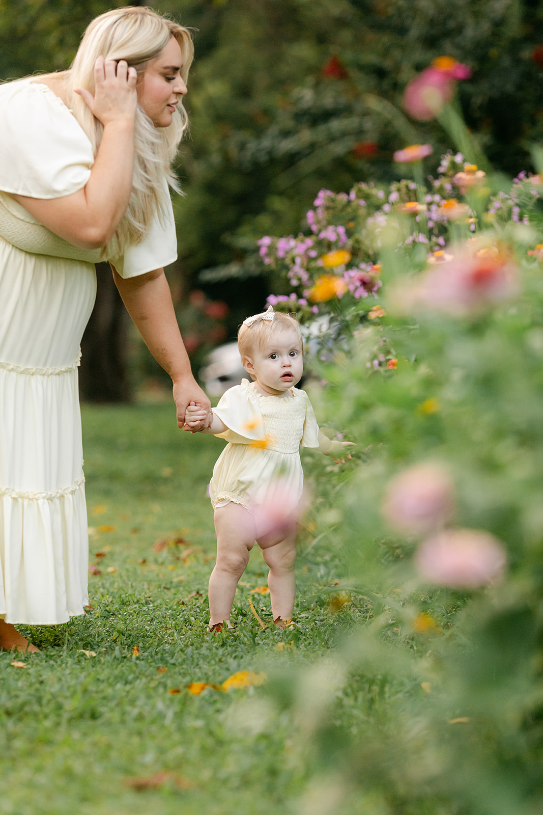 mama and daughter in garden