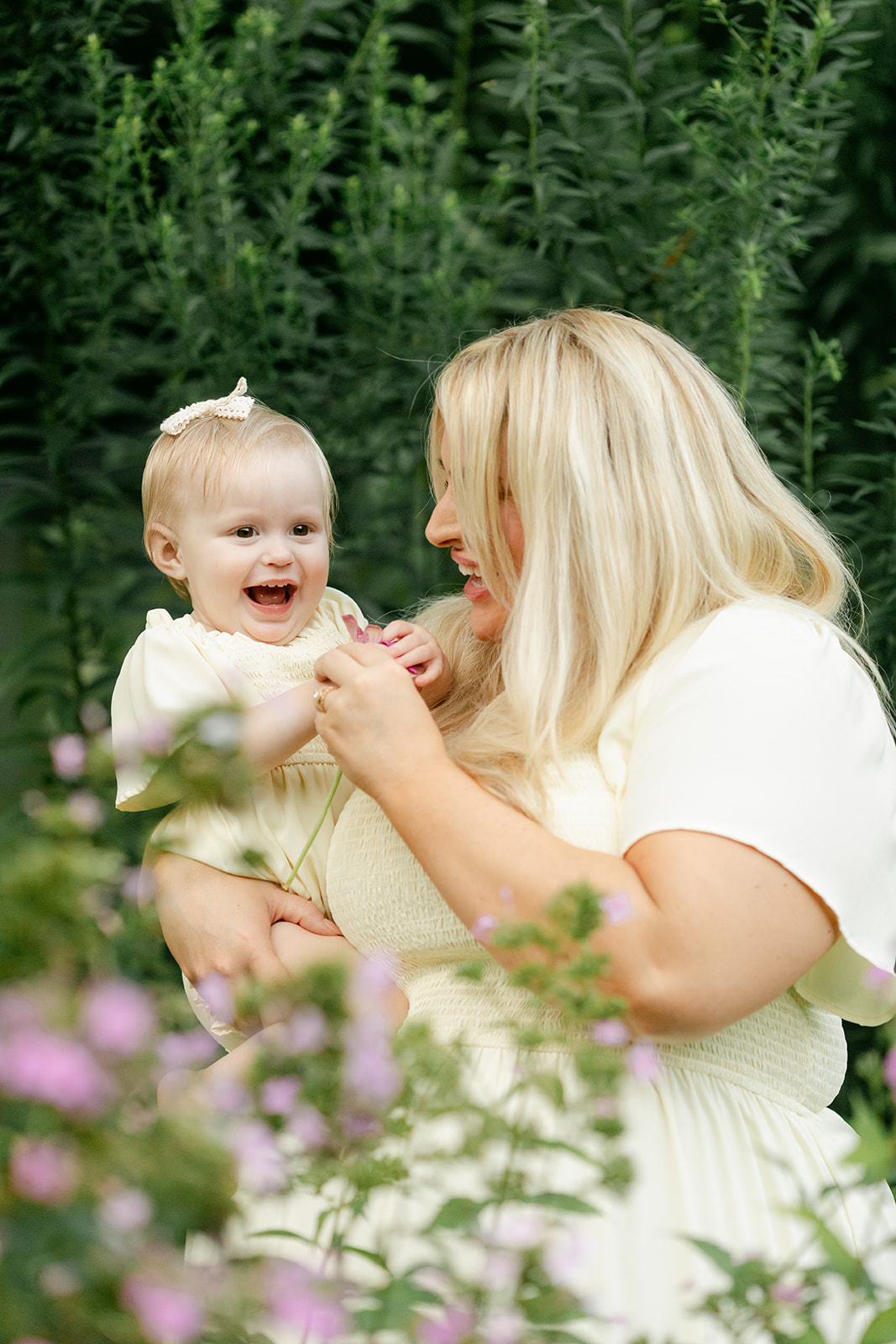 mama and daughter in garden