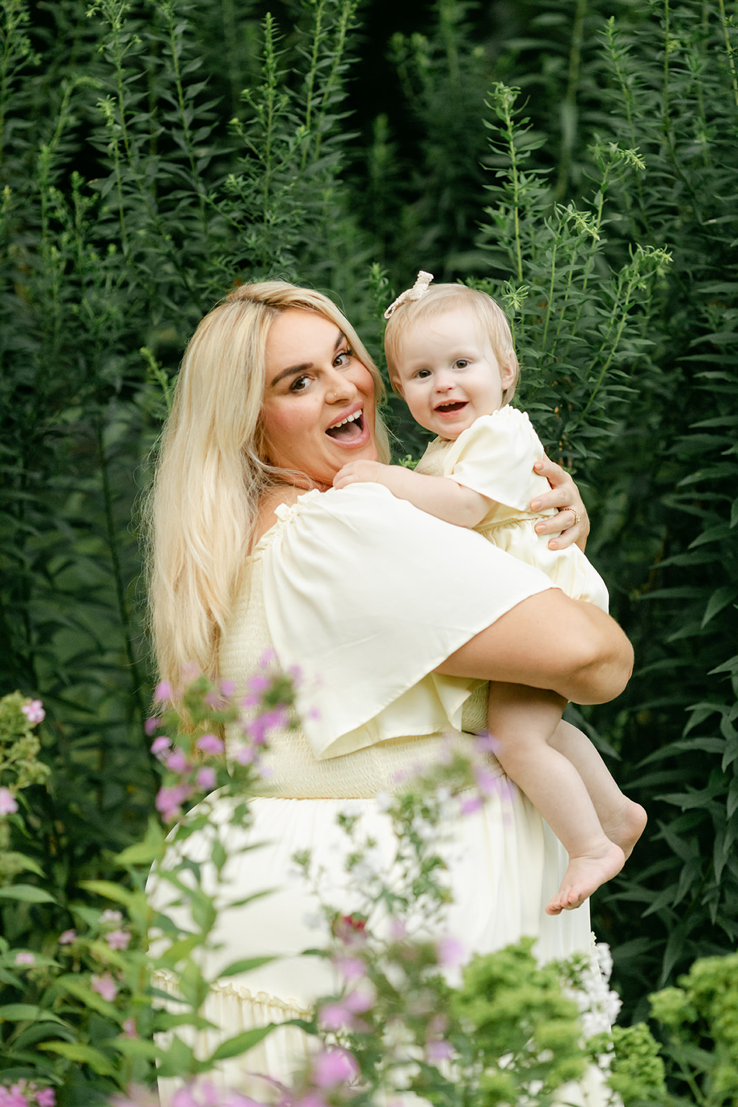 mama and daughter in garden