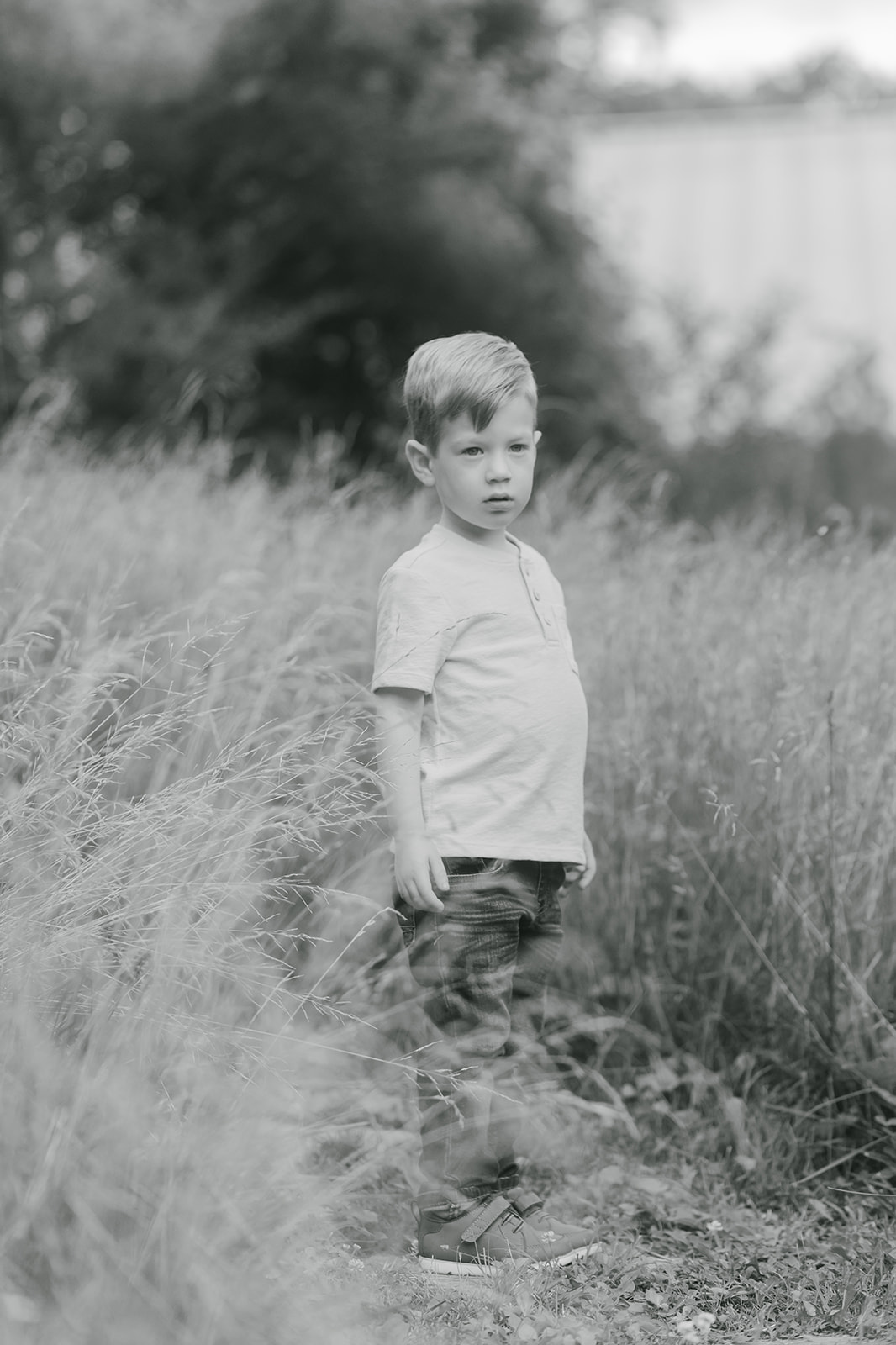 little boy in tall grass