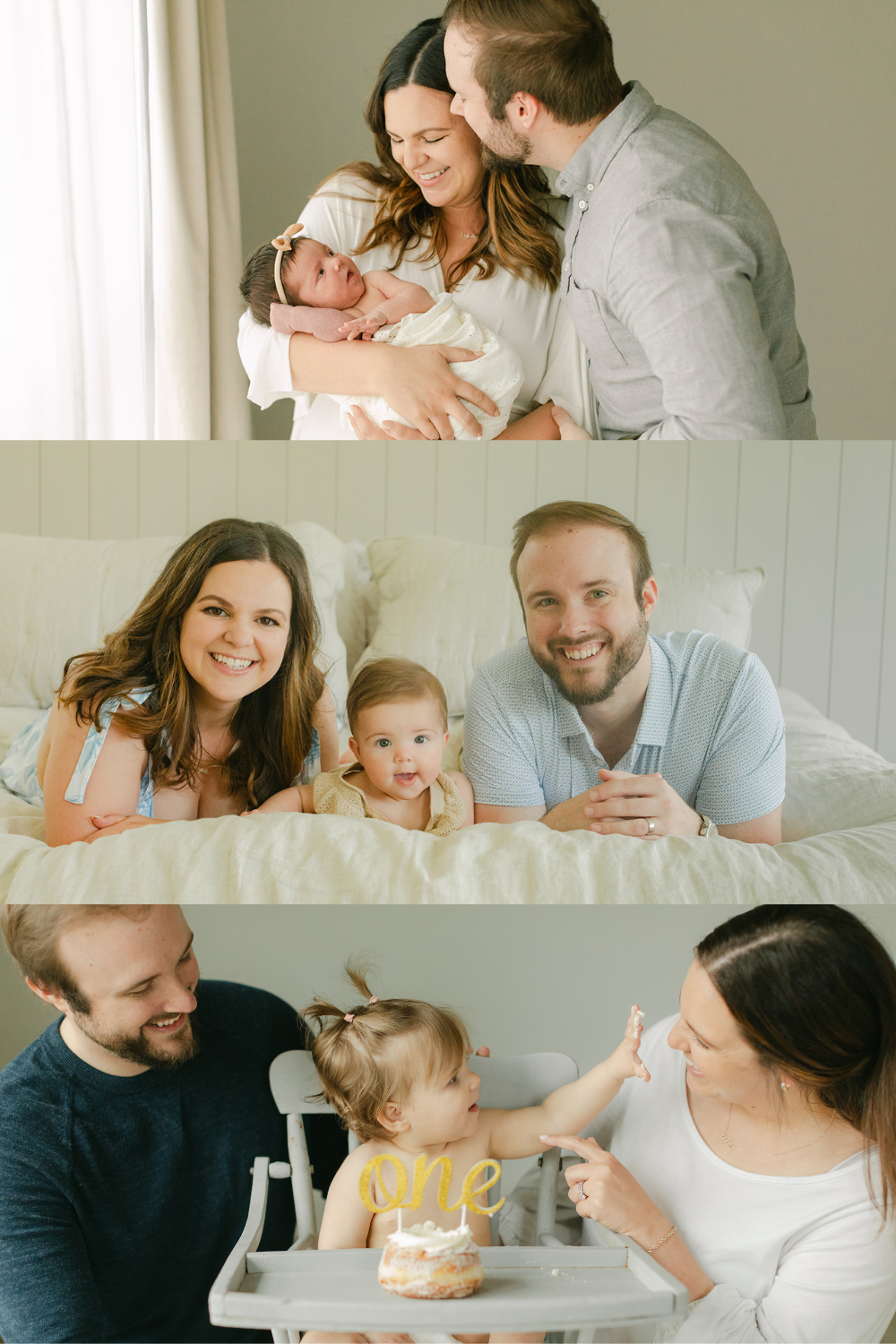 newborn session, 6 month old milestone session & 1 year old milestone session