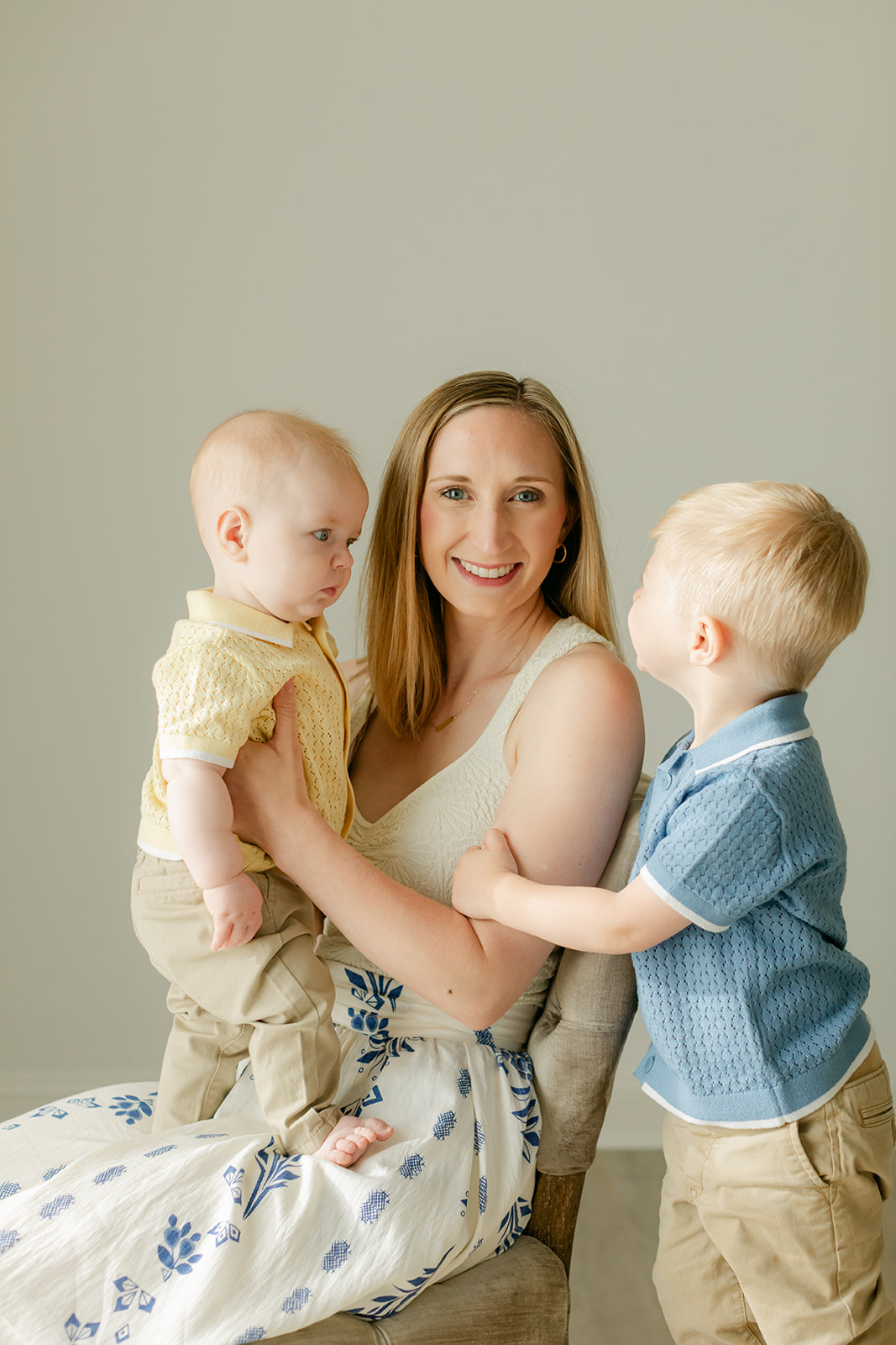 mom and 6 month old baby boy and toddler boy 