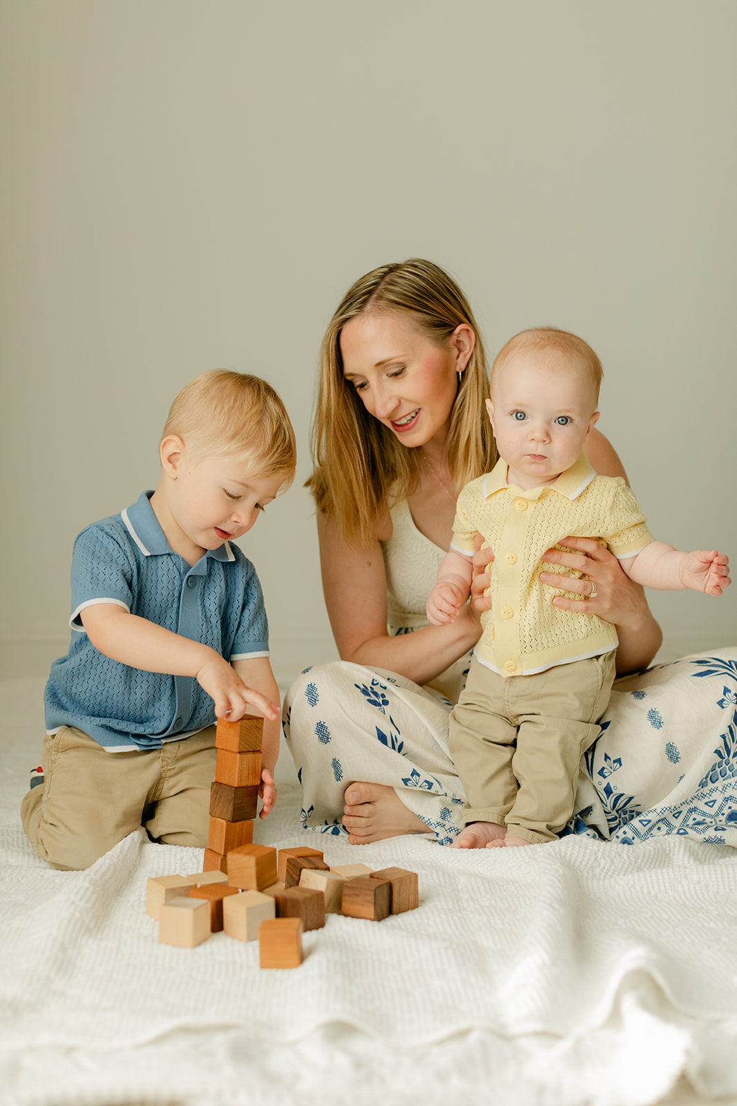 mom and 6 month old baby boy and toddler 