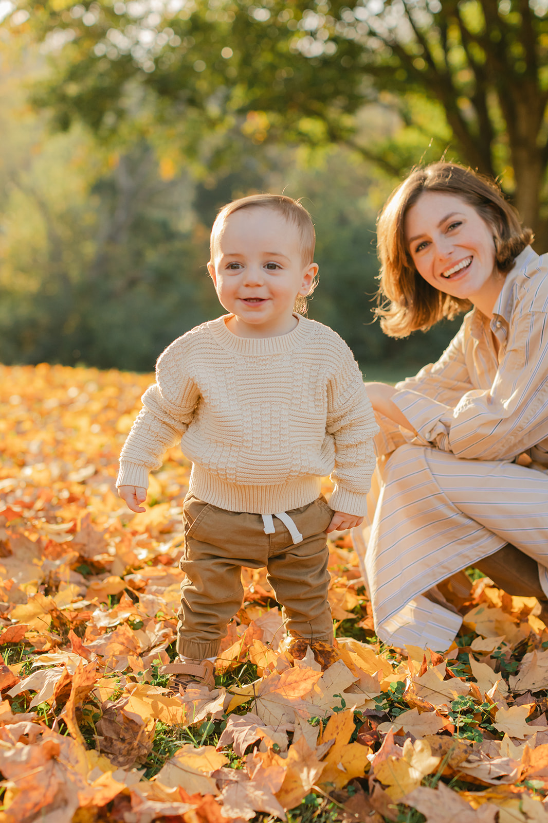 outdoor fall family session. mom and son