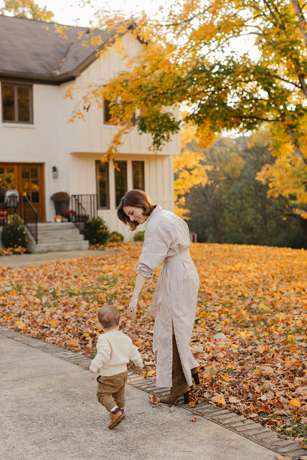outdoor fall family session. mom and son