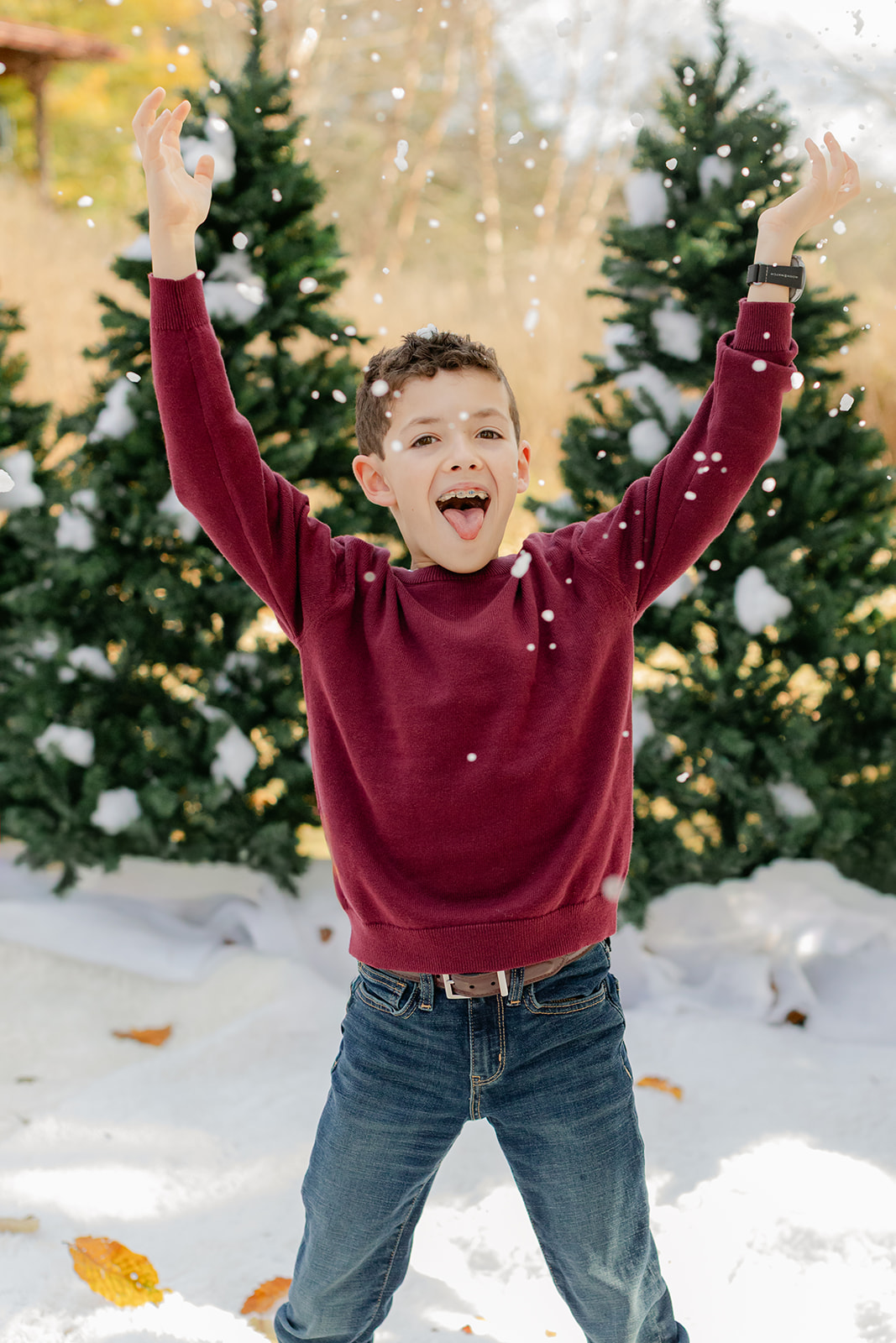 little boy in snow, christmas photo 