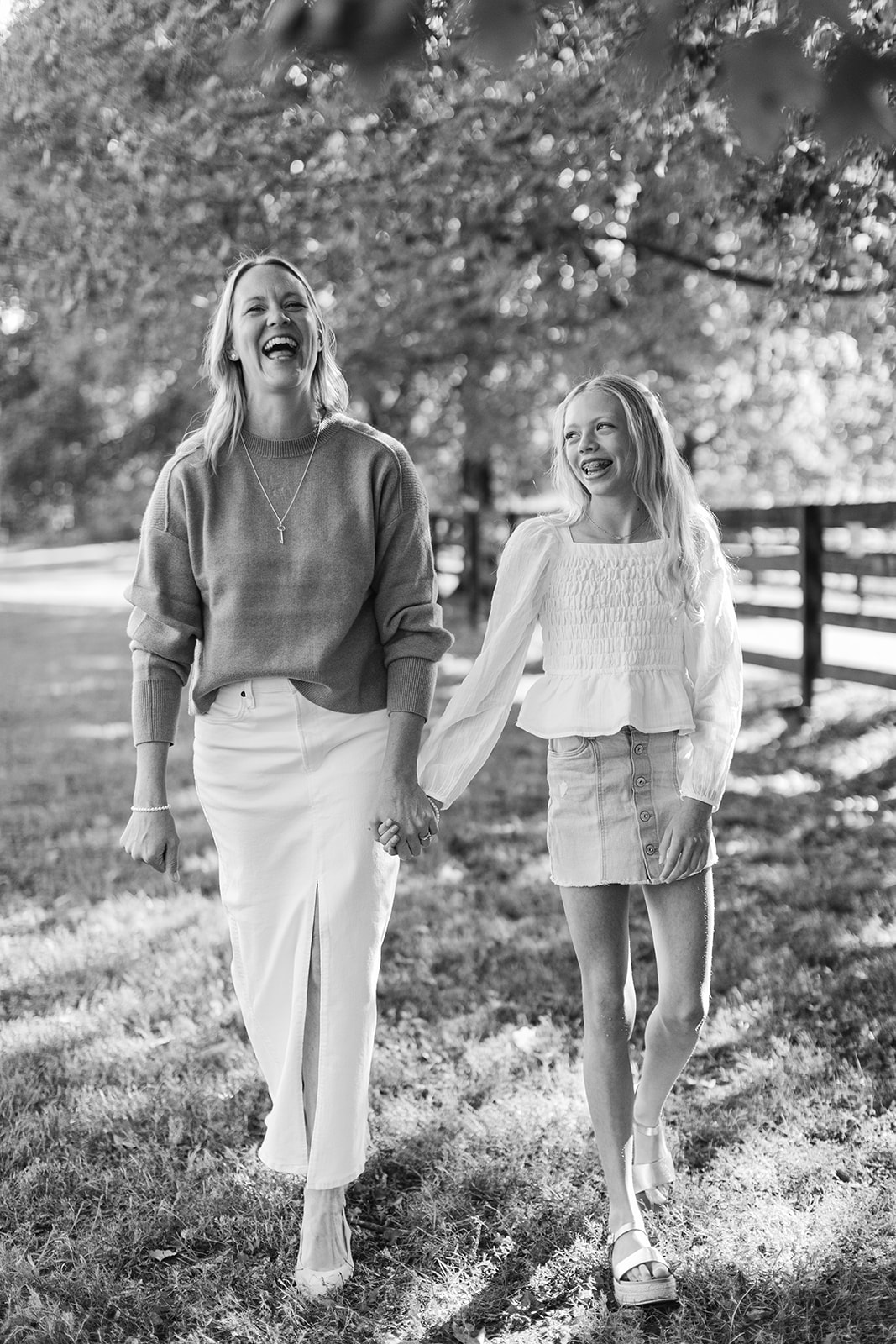 mom and tween (teenager) daughter during outdoor family photos