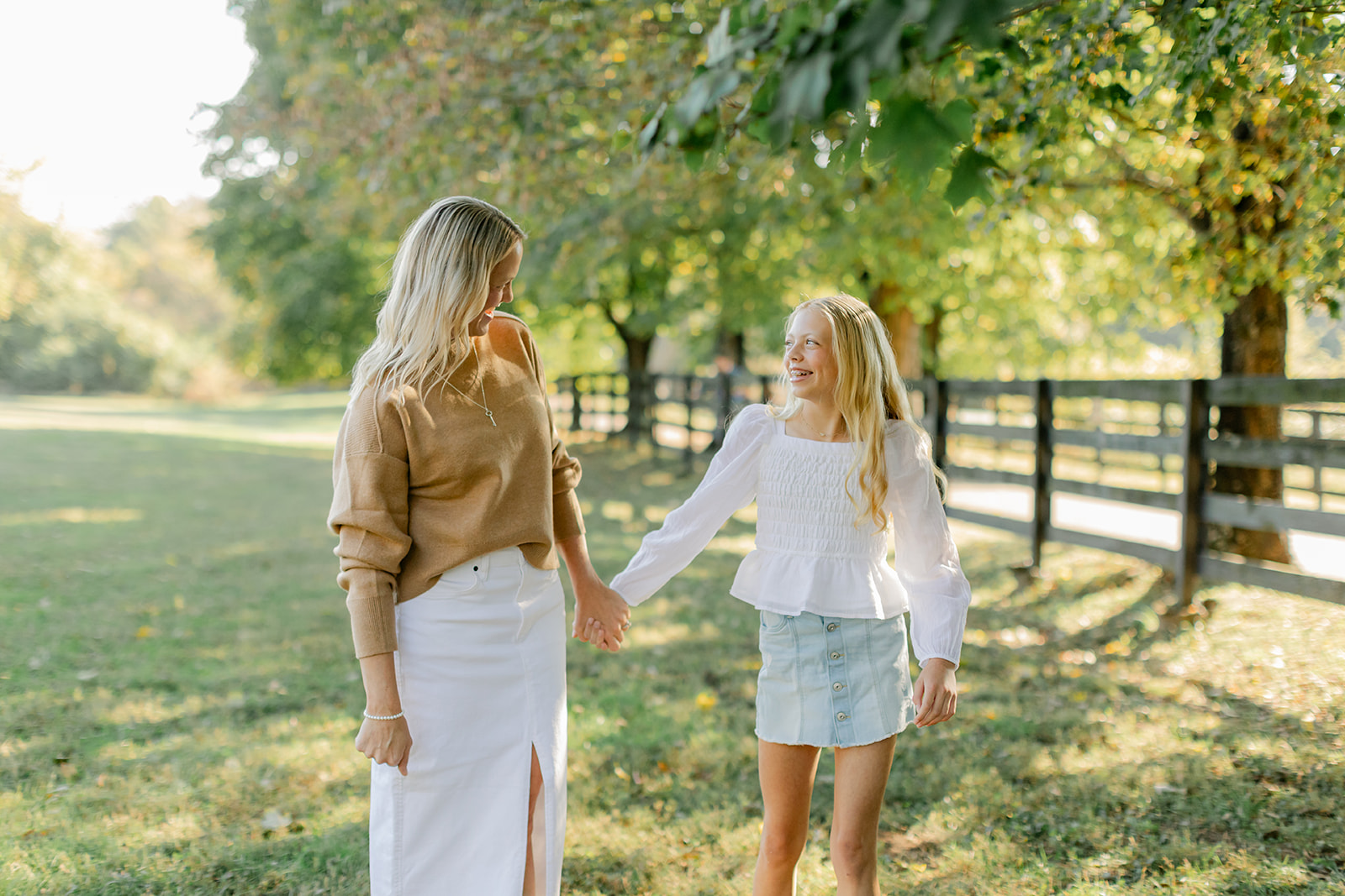 mom and tween (teenager) daughter during outdoor family photos