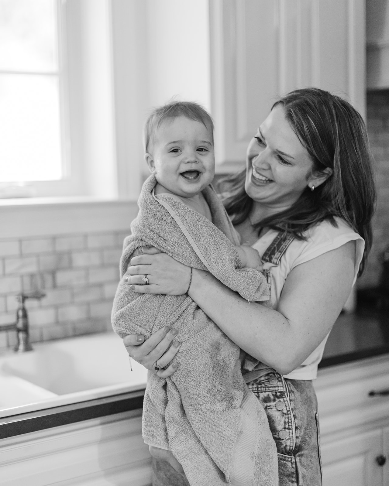 mama and son after kitchen sink bath