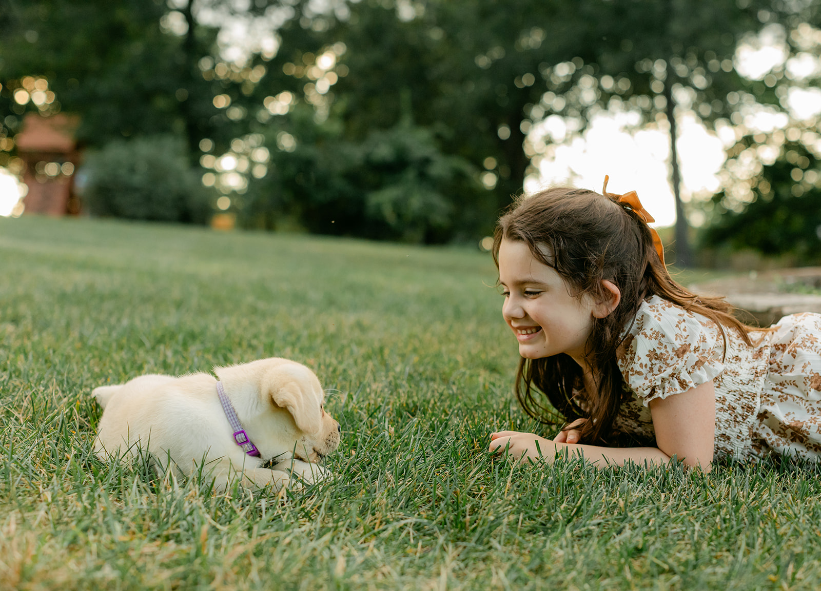 little girl and puppy