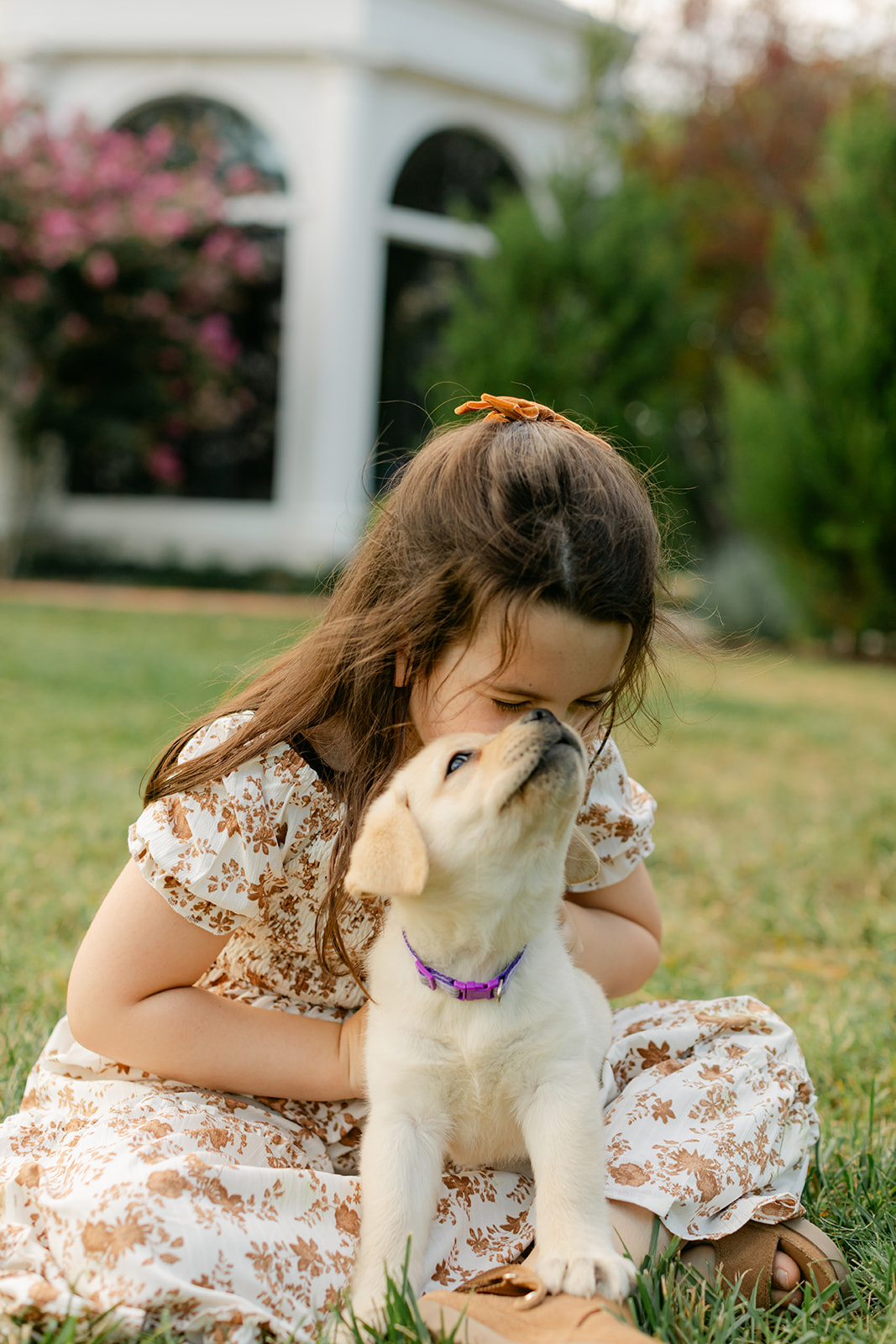 little girl and puppy