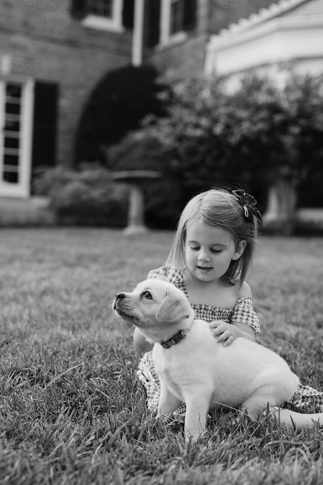 little girl and puppy